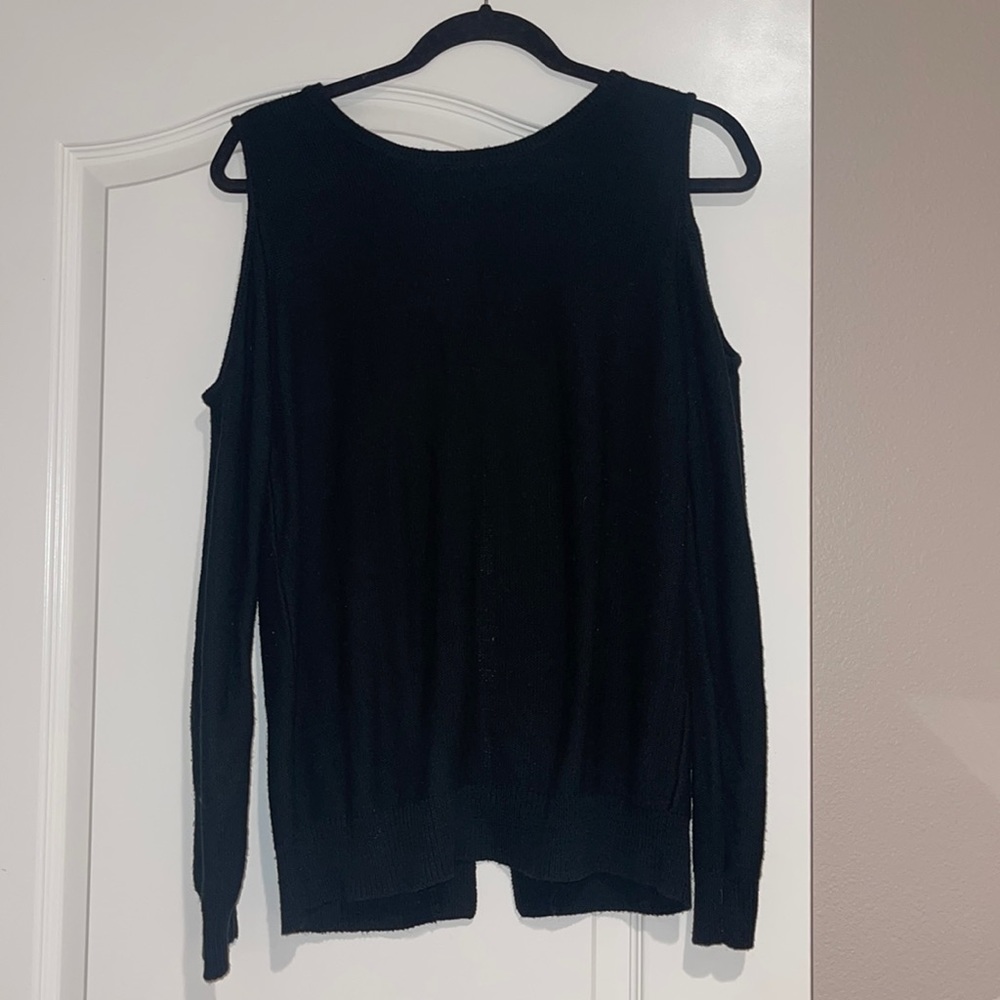 Aqua peek a boo open lace up back sweater, black